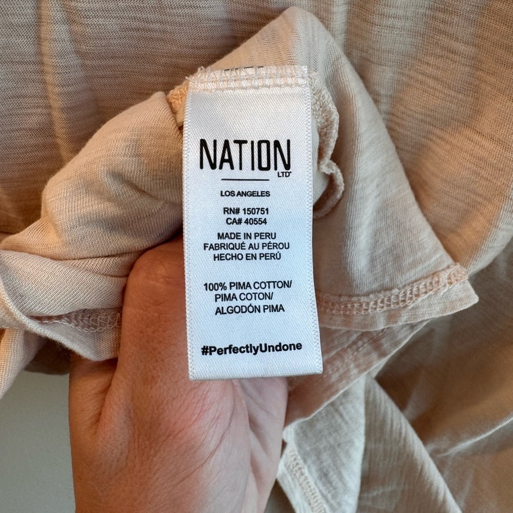 Nation LTD Kelsey Ruffled Romance V-Neck Tee Blouse - Cream/Antique Pink Size M - Picture 11 of 13